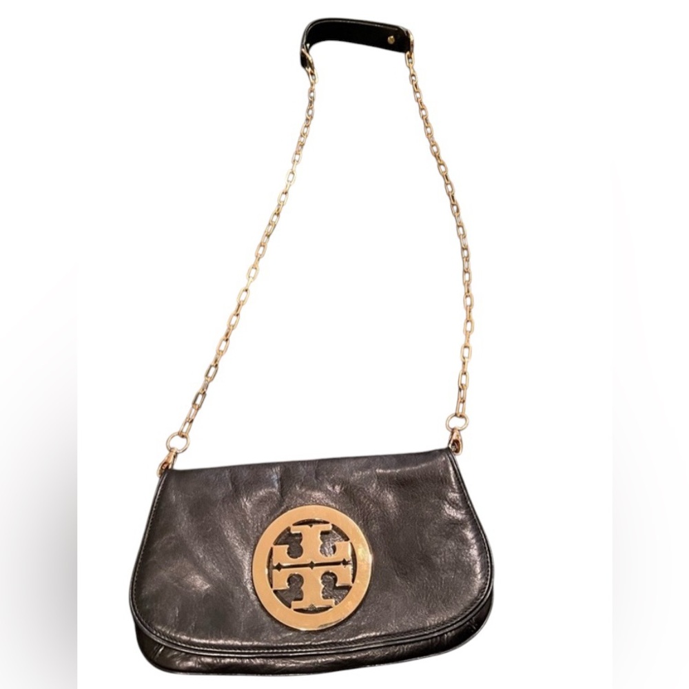 Tory Burch Reva Clutch medium size leather bag with removable adjustable strap
